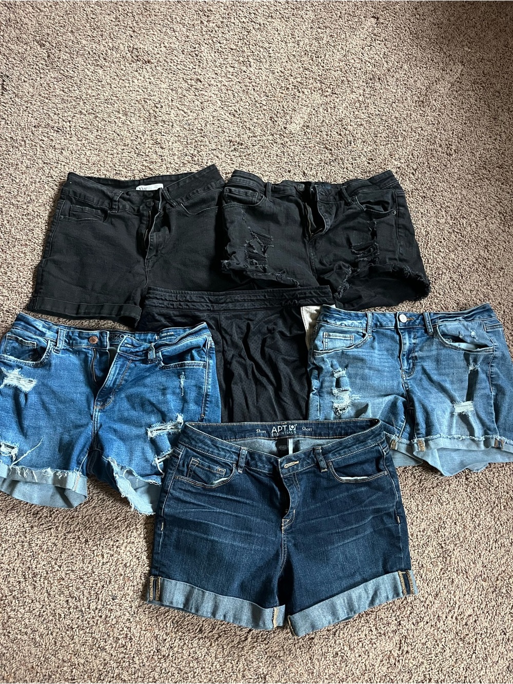 Women's Denim Shorts - Black, Light Blue & Dark Blue